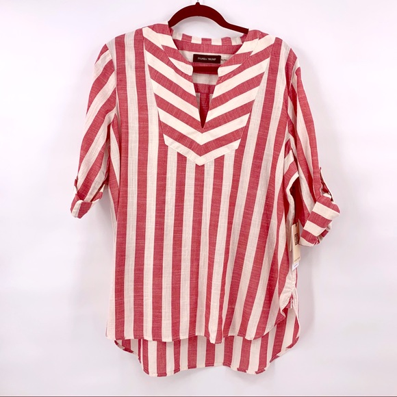 Ivanka Trump Tops - Ivanka Trump Striped Split Neck Tab Sleeve Top XL